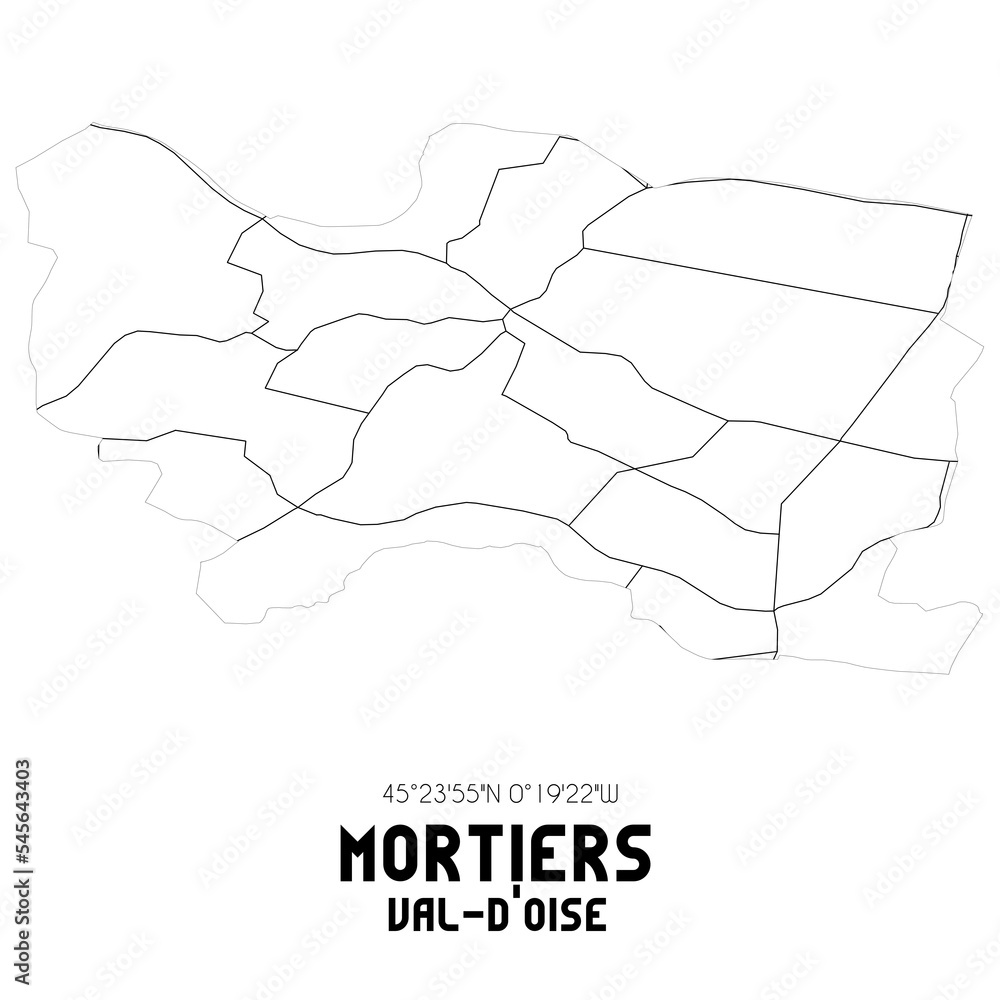 Mortiers Val-d'oise. Minimalistic Street Map With Black And White Lines 