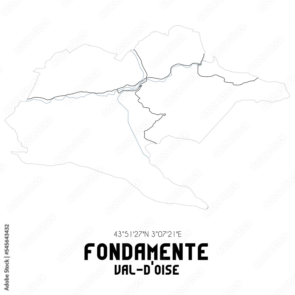 FONDAMENTE Val-d'Oise. Minimalistic street map with black and white lines.