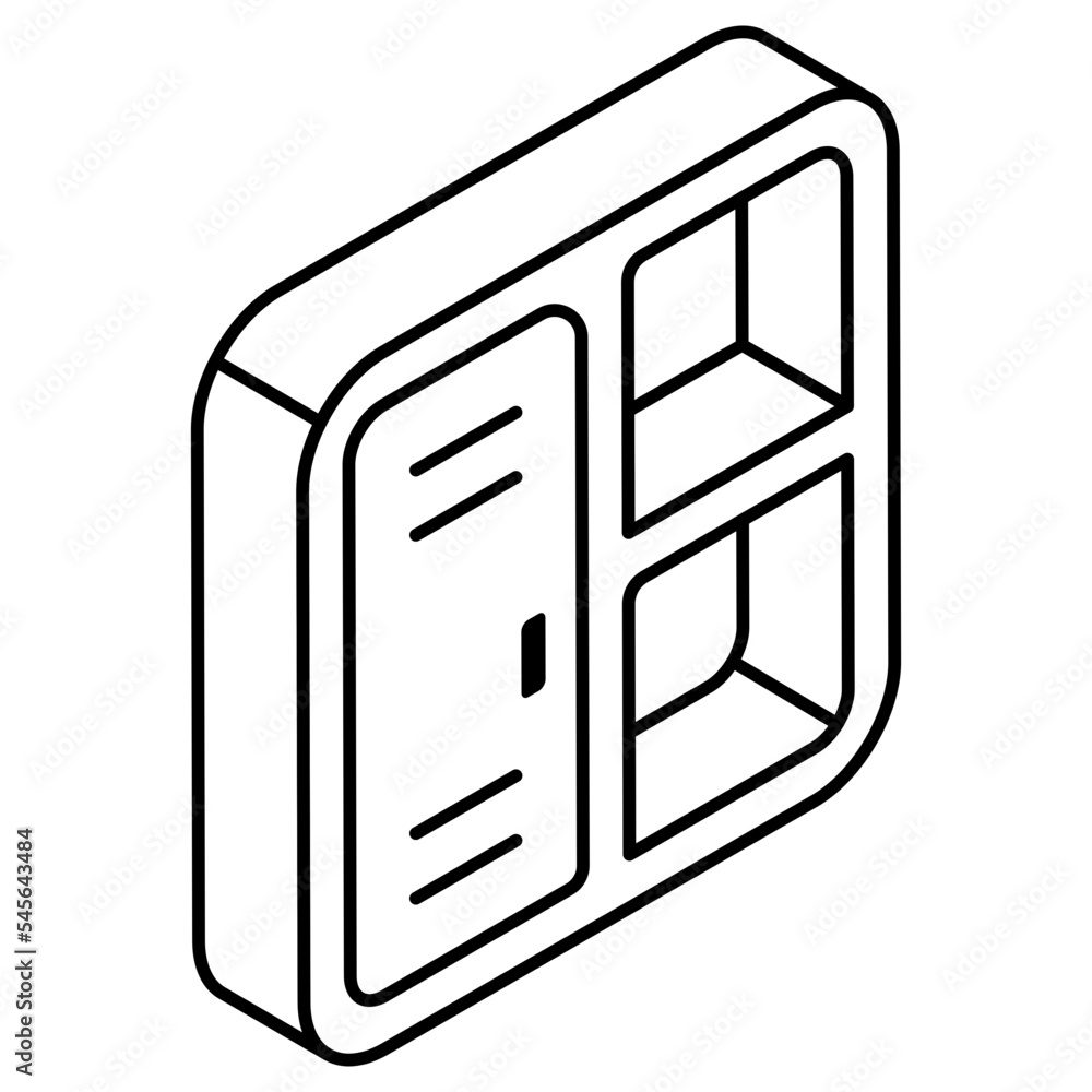An icon of bookcase in linear isometric design available for instant download An icon of bookcase in linear isometric design available for instant download