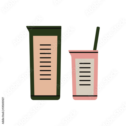 Hand drawn vector illustration of glassware for chemicals: developer, stop bath, fixer. Retro photo shooting and printing concept. Art and hobbies. Retro film development and photo printing tools.