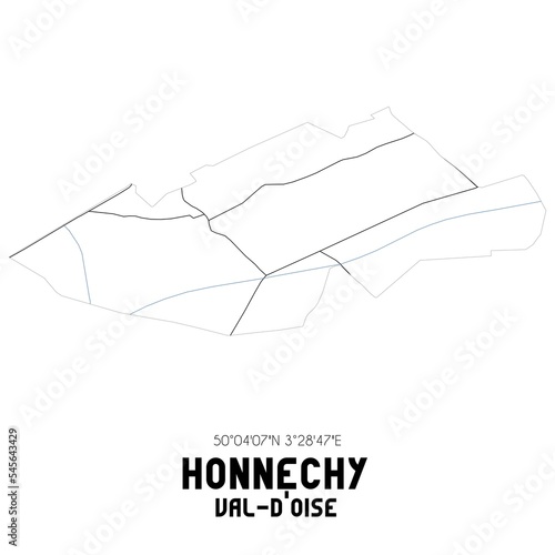 HONNECHY Val-d'Oise. Minimalistic street map with black and white lines.