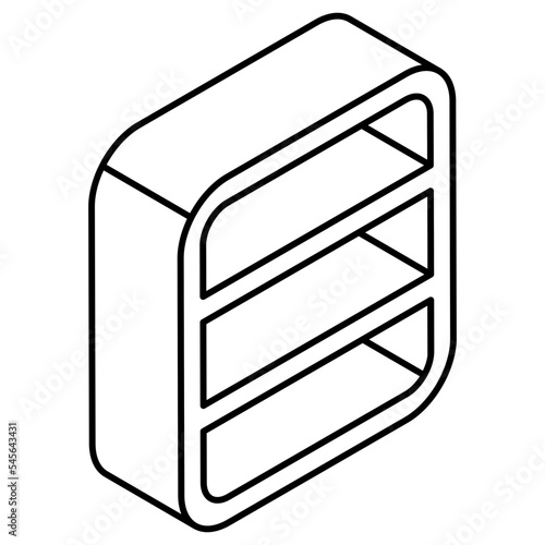 An icon of bookshelf in linear isometric design available for instant download 