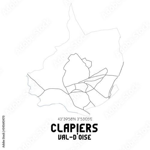 CLAPIERS Val-d'Oise. Minimalistic street map with black and white lines. photo