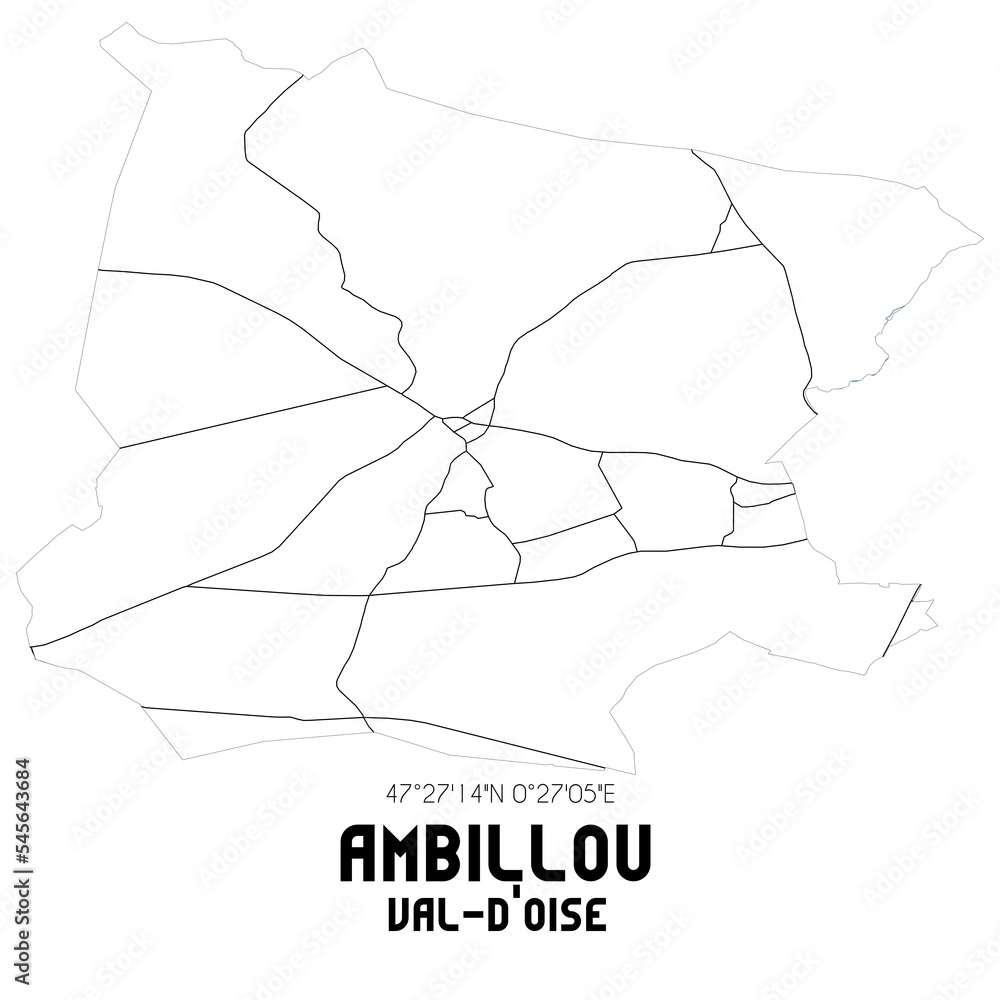 AMBILLOU Val-d'Oise. Minimalistic street map with black and white lines. AMBILLOU Val-d'Oise. Minimalistic street map with black and white lines.