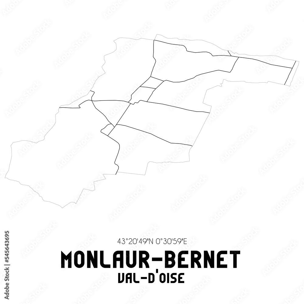 MONLAUR-BERNET Val-d'Oise. Minimalistic street map with black and white lines.