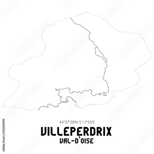 VILLEPERDRIX Val-d Oise. Minimalistic street map with black and white lines.