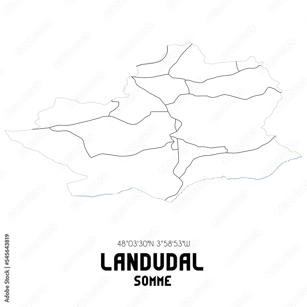 LANDUDAL Somme. Minimalistic street map with black and white lines.