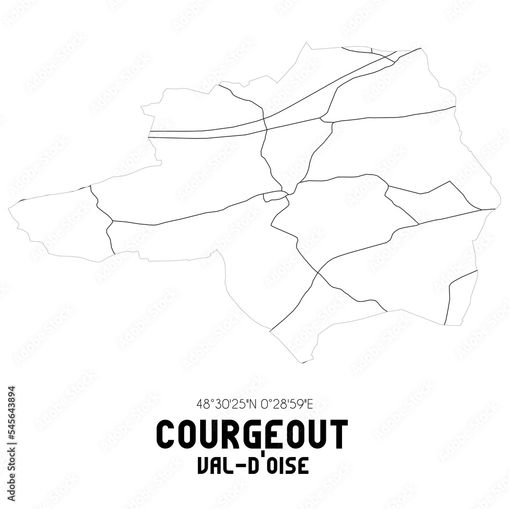 COURGEOUT Val-d'Oise. Minimalistic street map with black and white lines.
