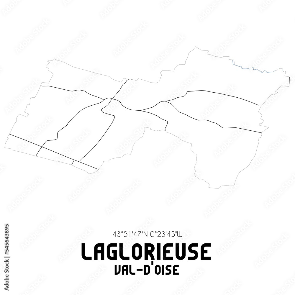 LAGLORIEUSE Val-d'Oise. Minimalistic street map with black and white lines. LAGLORIEUSE Val-d'Oise. Minimalistic street map with black and white lines.