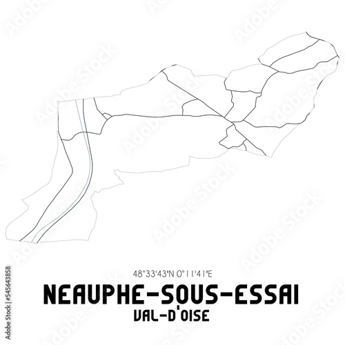 NEAUPHE-SOUS-ESSAI Val-d'Oise. Minimalistic street map with black and white lines.