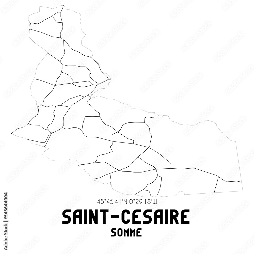 SAINT-CESAIRE Somme. Minimalistic street map with black and white lines.