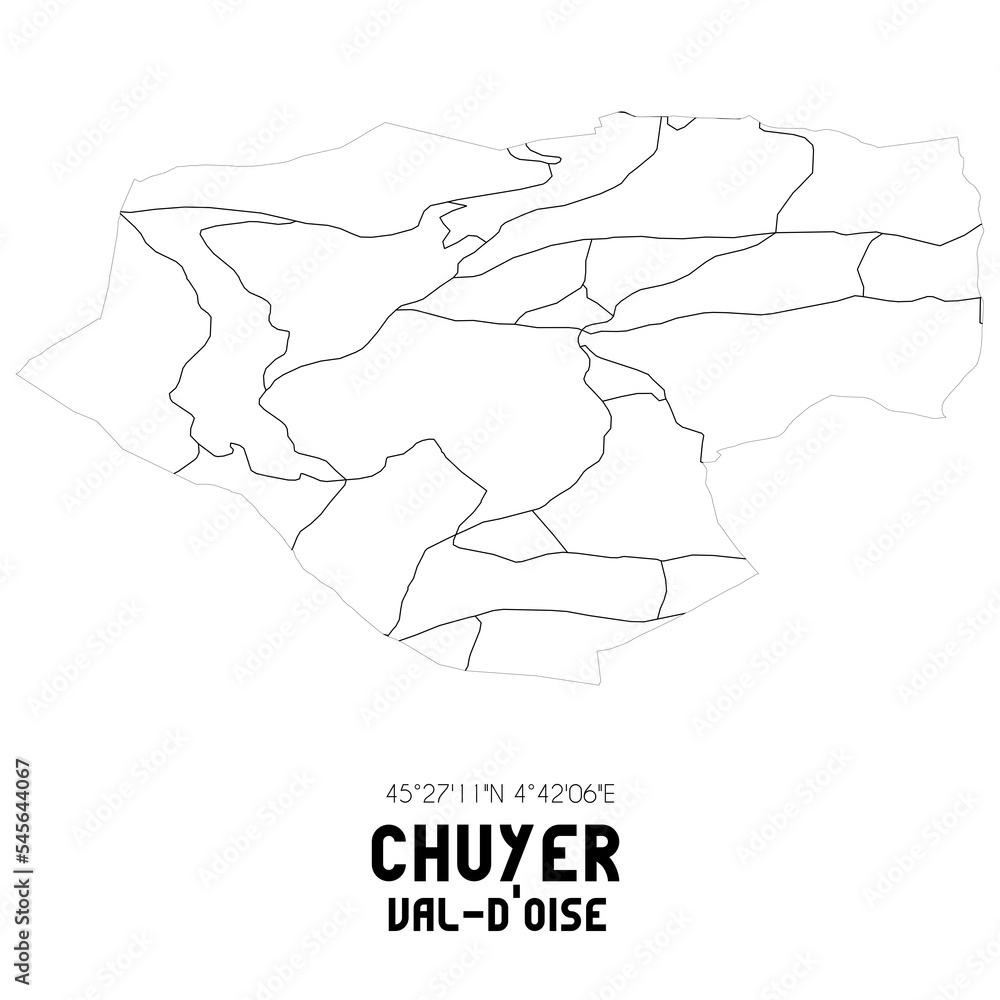 CHUYER Val-d'Oise. Minimalistic street map with black and white lines.