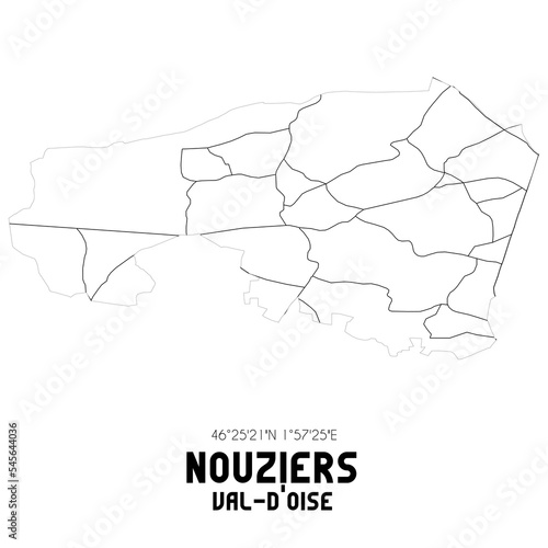 NOUZIERS Val-d'Oise. Minimalistic street map with black and white lines.