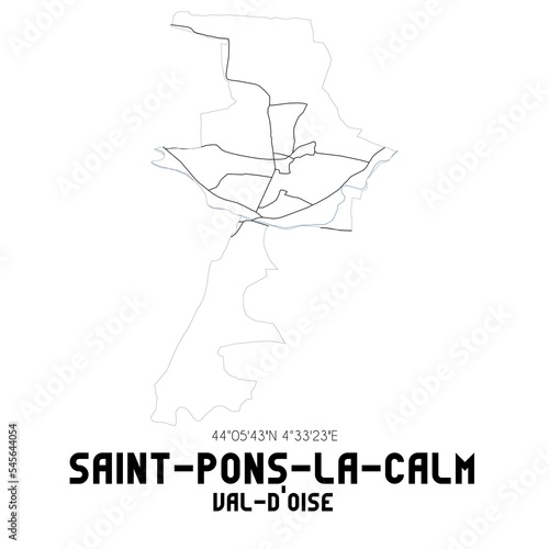 SAINT-PONS-LA-CALM Val-d'Oise. Minimalistic street map with black and white lines.