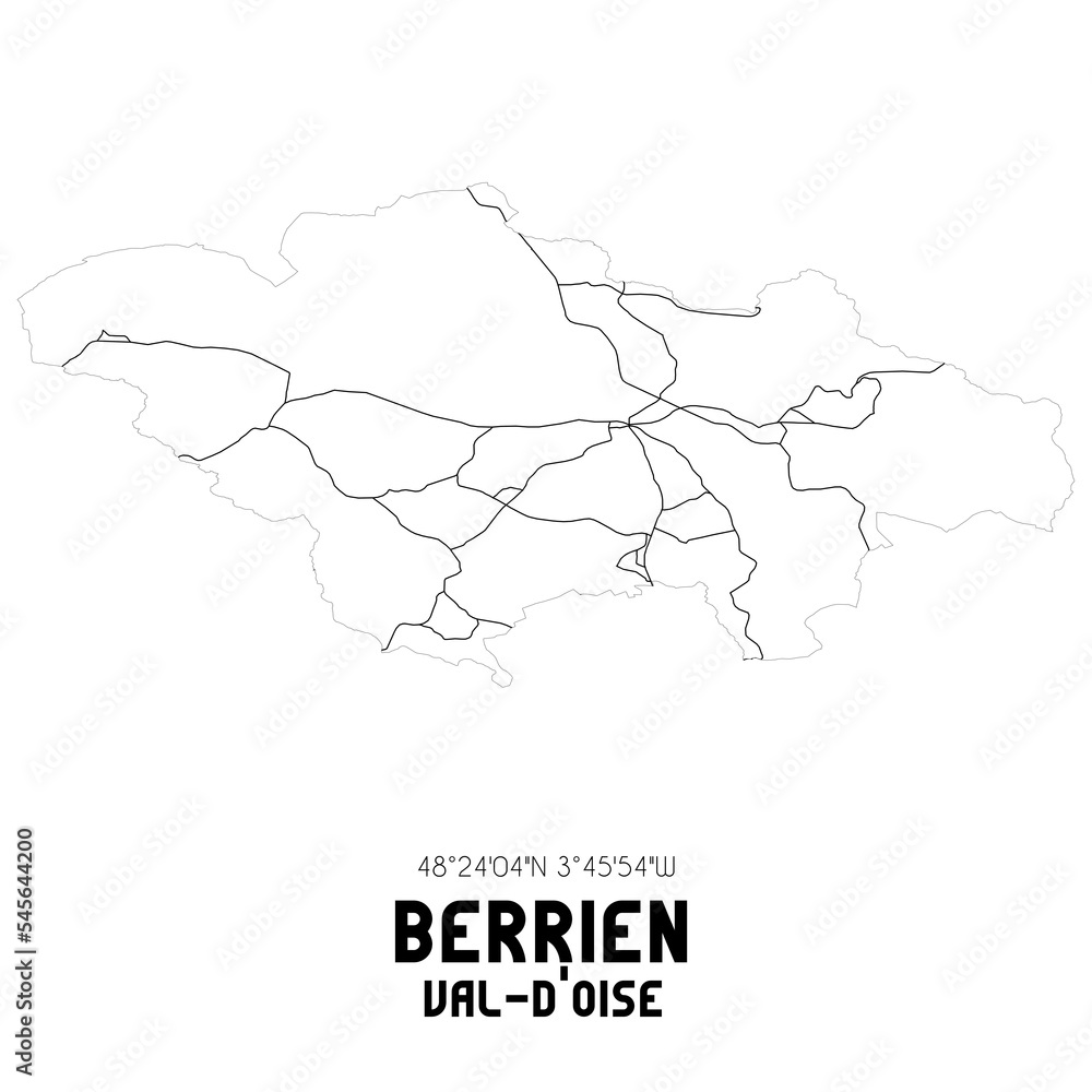 BERRIEN Val-d'Oise. Minimalistic street map with black and white lines.