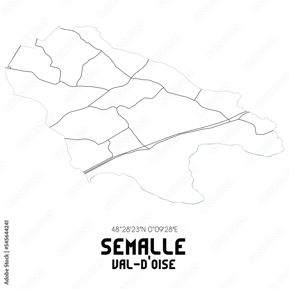 SEMALLE Val-d'Oise. Minimalistic street map with black and white lines.