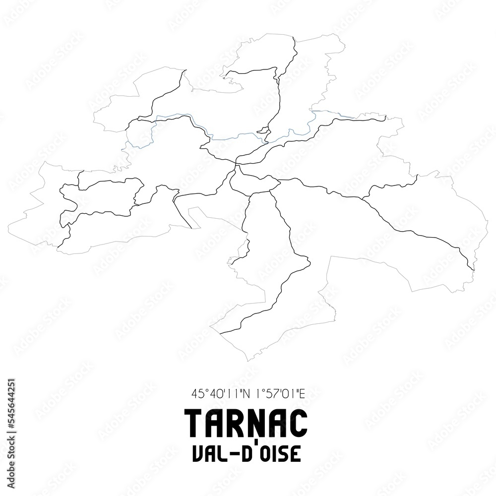 TARNAC Val-d'Oise. Minimalistic street map with black and white lines.
