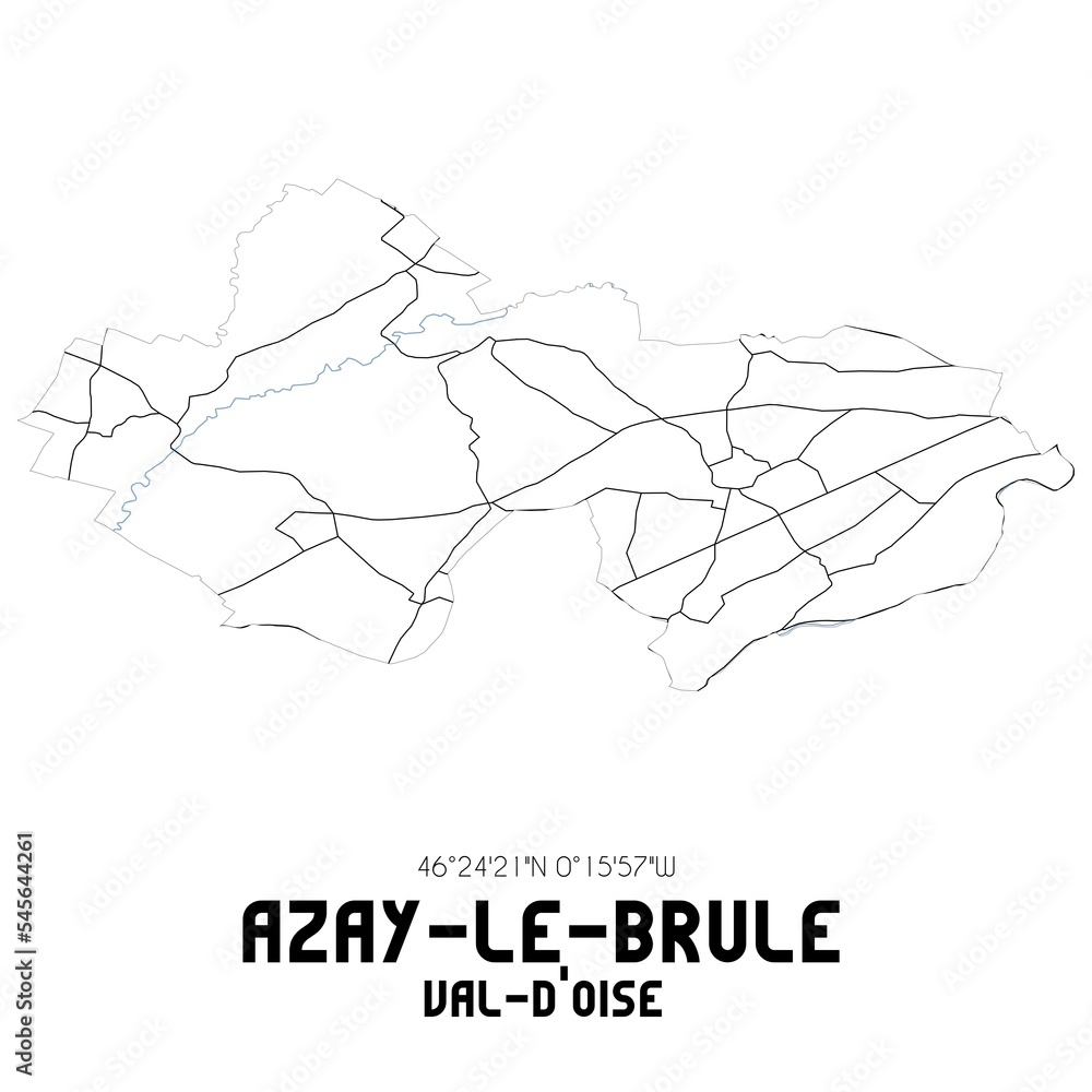 AZAY-LE-BRULE Val-d'Oise. Minimalistic street map with black and white lines.