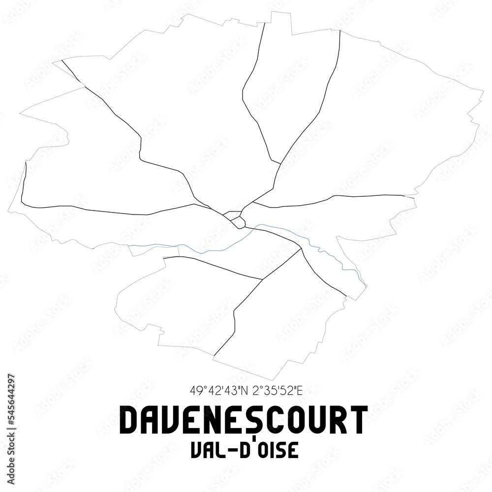 DAVENESCOURT Val-d'Oise. Minimalistic street map with black and white lines.
