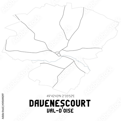 DAVENESCOURT Val-d'Oise. Minimalistic street map with black and white lines.