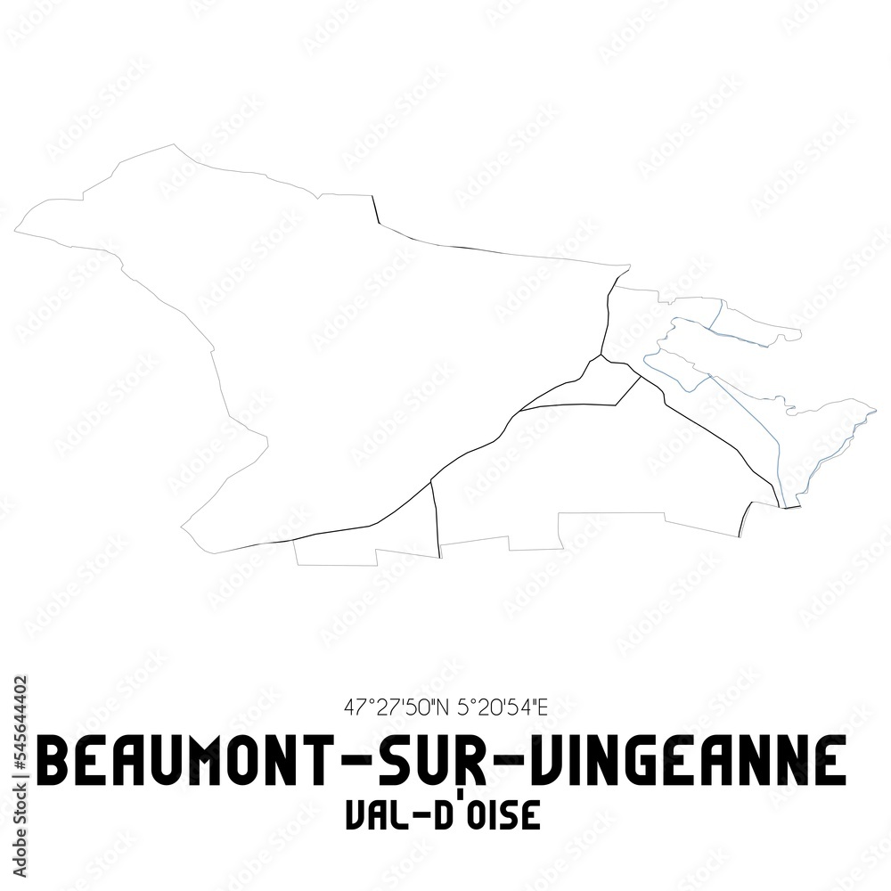 BEAUMONT-SUR-VINGEANNE Val-d'Oise. Minimalistic street map with black and white lines.