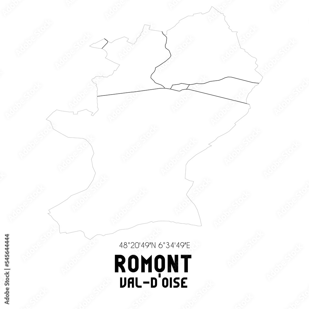 ROMONT Val-d'Oise. Minimalistic street map with black and white lines.