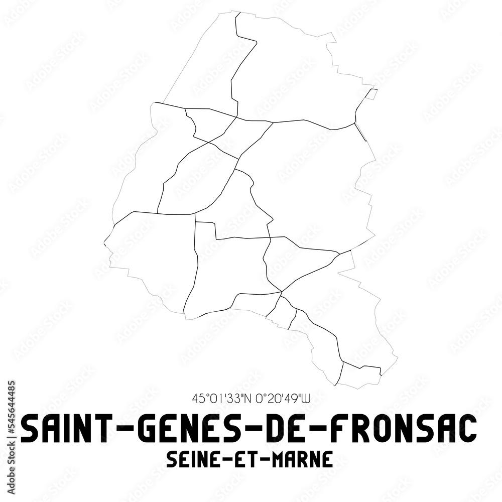 SAINT-GENES-DE-FRONSAC Seine-et-Marne. Minimalistic street map with black and white lines.