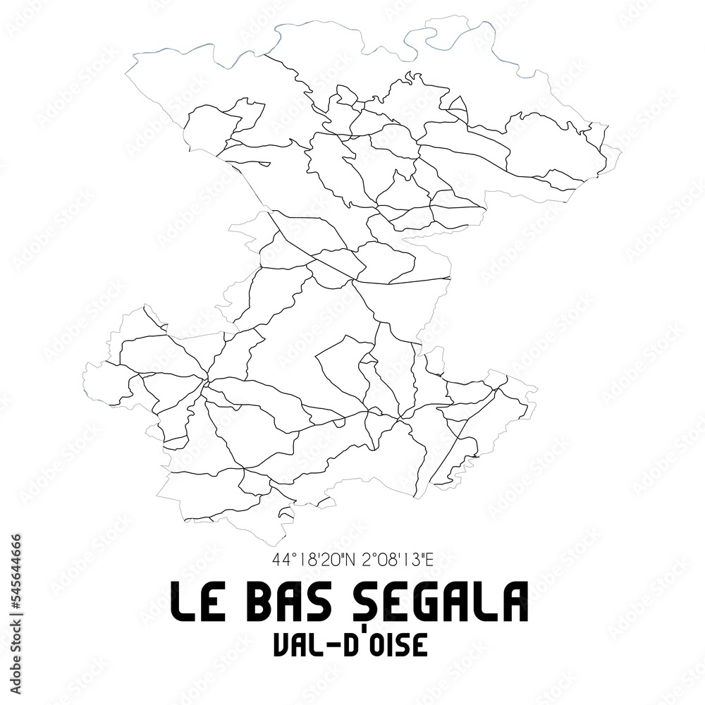LE BAS SEGALA Val-d'Oise. Minimalistic street map with black and white lines. LE BAS SEGALA Val-d'Oise. Minimalistic street map with black and white lines.