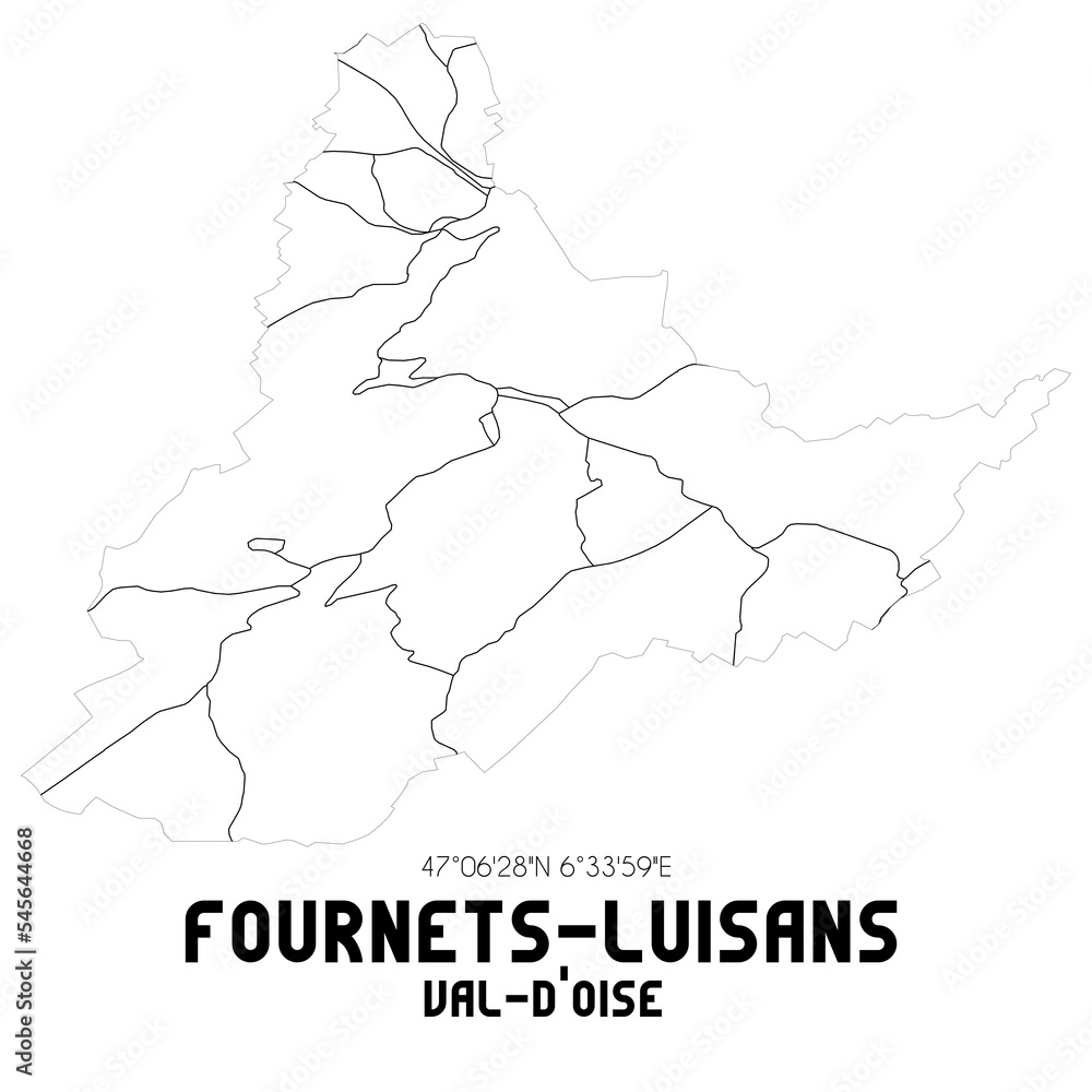 FOURNETS-LUISANS Val-d'Oise. Minimalistic street map with black and white lines.