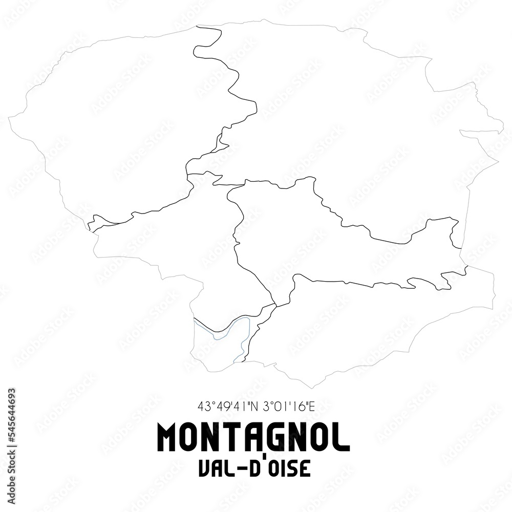 MONTAGNOL Val-d'Oise. Minimalistic street map with black and white lines.
