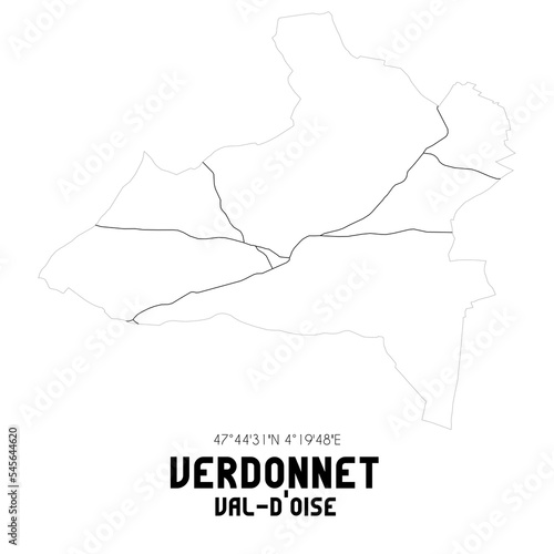 VERDONNET Val-d Oise. Minimalistic street map with black and white lines.