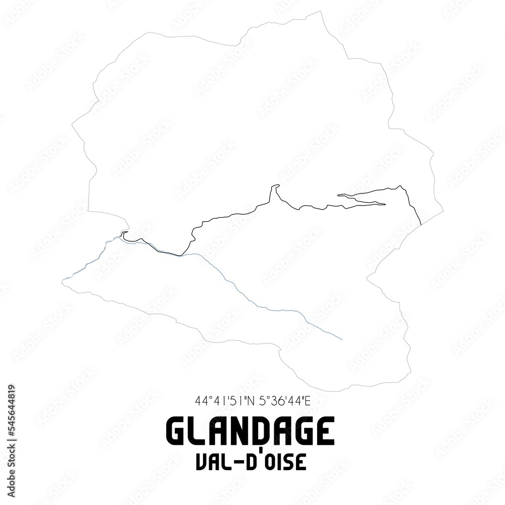 GLANDAGE Val-d'Oise. Minimalistic street map with black and white lines.