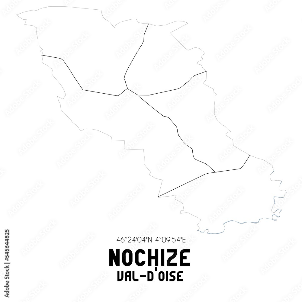 NOCHIZE Val-d'Oise. Minimalistic street map with black and white lines.
