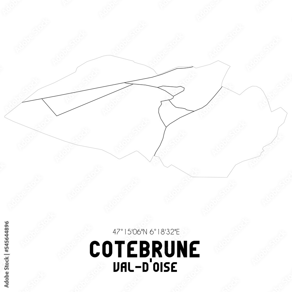COTEBRUNE Val-d'Oise. Minimalistic street map with black and white lines.