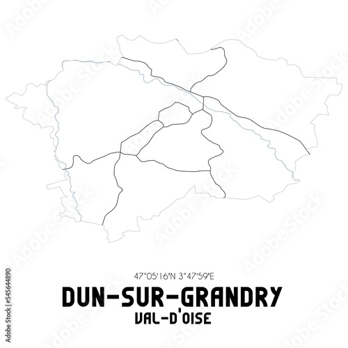 DUN-SUR-GRANDRY Val-d'Oise. Minimalistic street map with black and white lines.