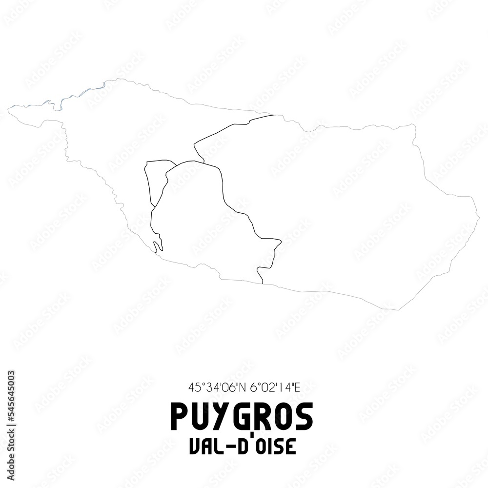 PUYGROS Val-d'Oise. Minimalistic street map with black and white lines.