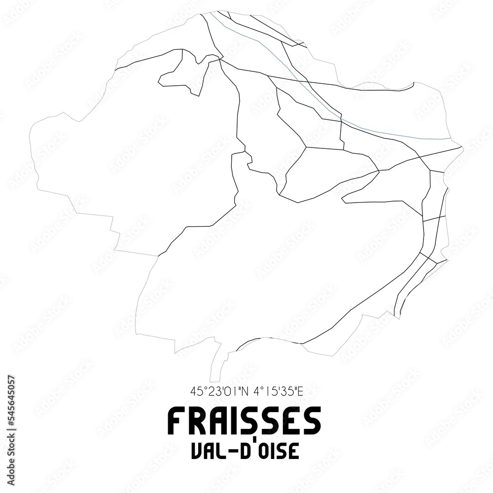 FRAISSES Val-d'Oise. Minimalistic street map with black and white lines. FRAISSES Val-d'Oise. Minimalistic street map with black and white lines.