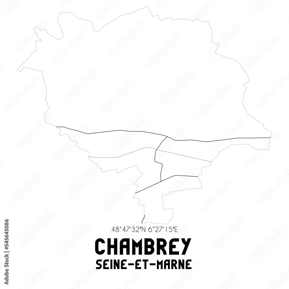 CHAMBREY Seine-et-Marne. Minimalistic street map with black and white lines.