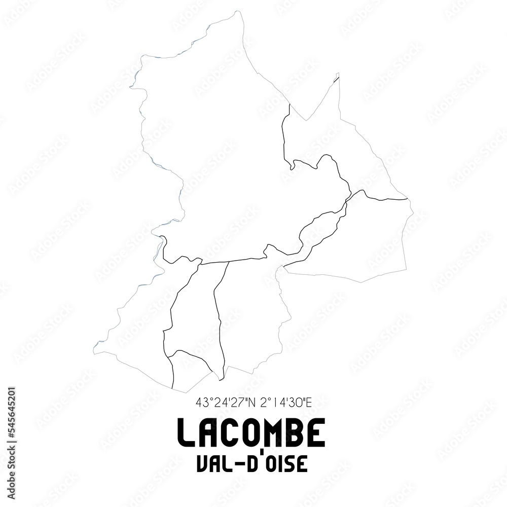 LACOMBE Val-d'Oise. Minimalistic street map with black and white lines.