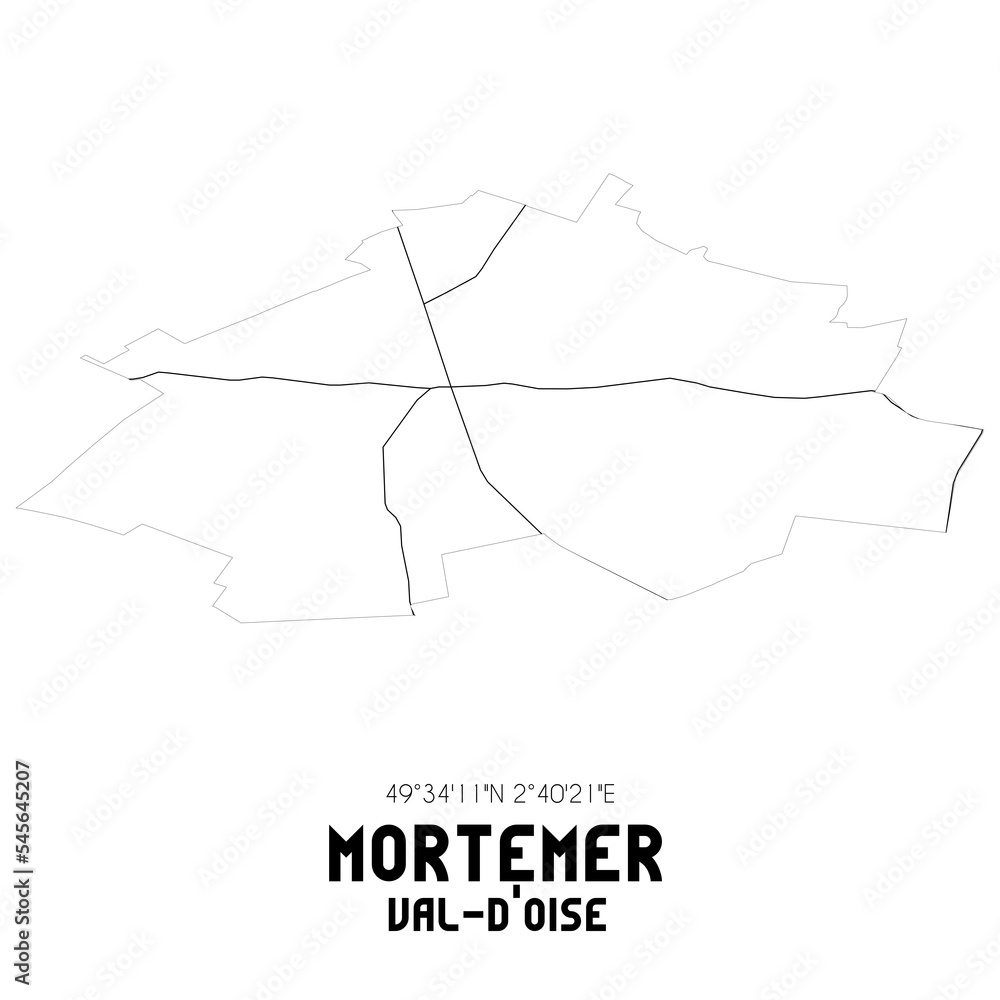 MORTEMER Val-d'Oise. Minimalistic street map with black and white lines.
