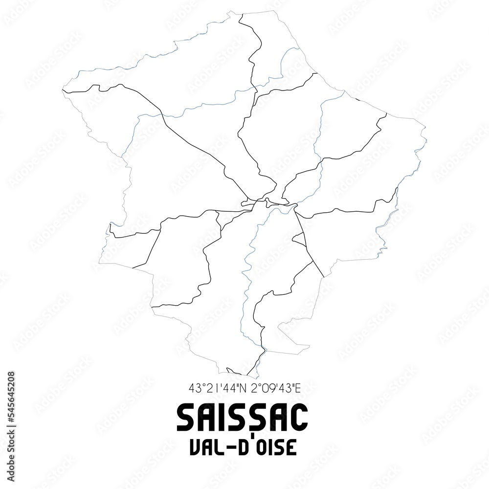 SAISSAC Val-d'Oise. Minimalistic street map with black and white lines. SAISSAC Val-d'Oise. Minimalistic street map with black and white lines.
