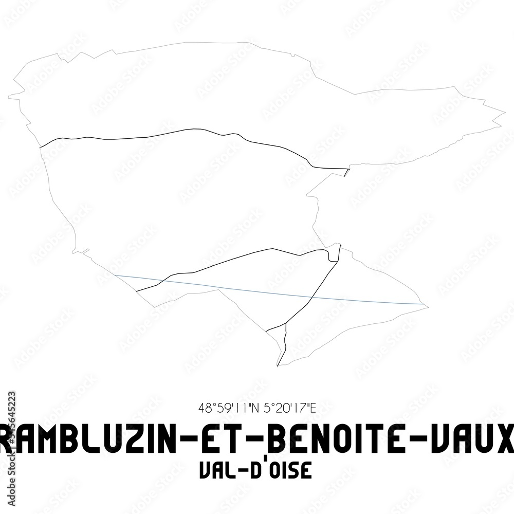 RAMBLUZIN-ET-BENOITE-VAUX Val-d'Oise. Minimalistic street map with black and white lines.