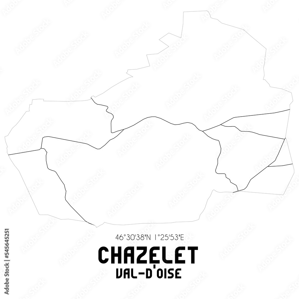 CHAZELET Val-d'Oise. Minimalistic street map with black and white lines.