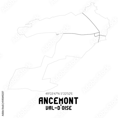 ANCEMONT Val-d Oise. Minimalistic street map with black and white lines.