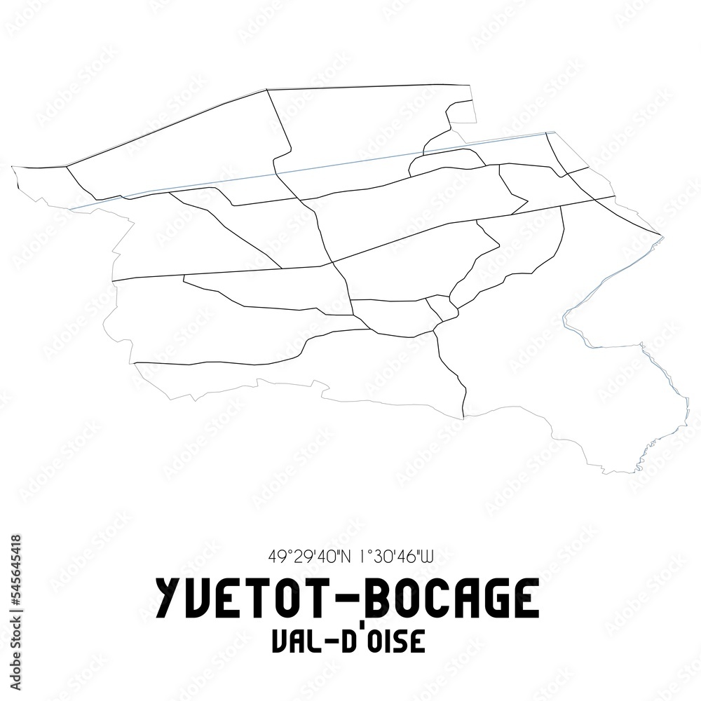 YVETOT-BOCAGE Val-d'Oise. Minimalistic street map with black and white lines.