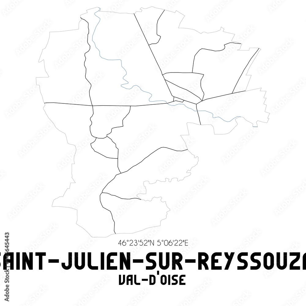 SAINT-JULIEN-SUR-REYSSOUZE Val-d'Oise. Minimalistic street map with black and white lines.