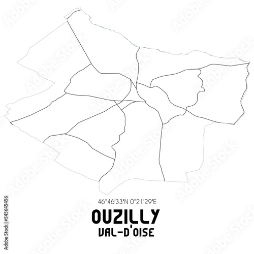 OUZILLY Val-d'Oise. Minimalistic street map with black and white lines.