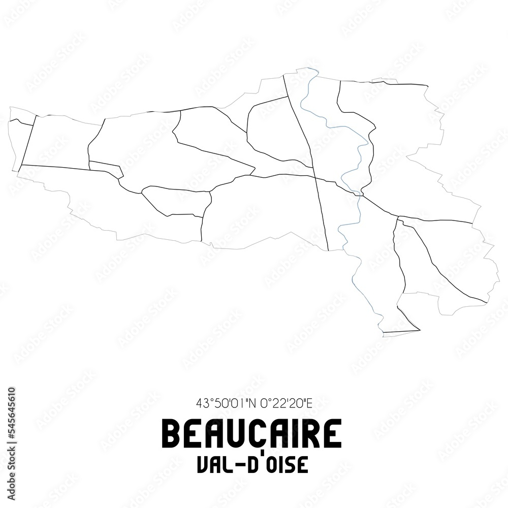 BEAUCAIRE Val-d'Oise. Minimalistic street map with black and white lines. BEAUCAIRE Val-d'Oise. Minimalistic street map with black and white lines.