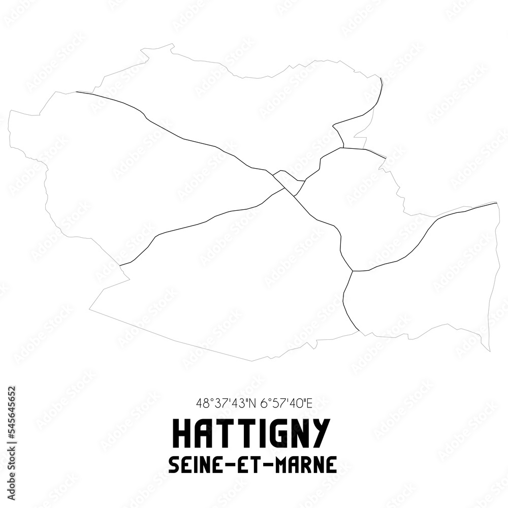 HATTIGNY Seine-et-Marne. Minimalistic street map with black and white lines.