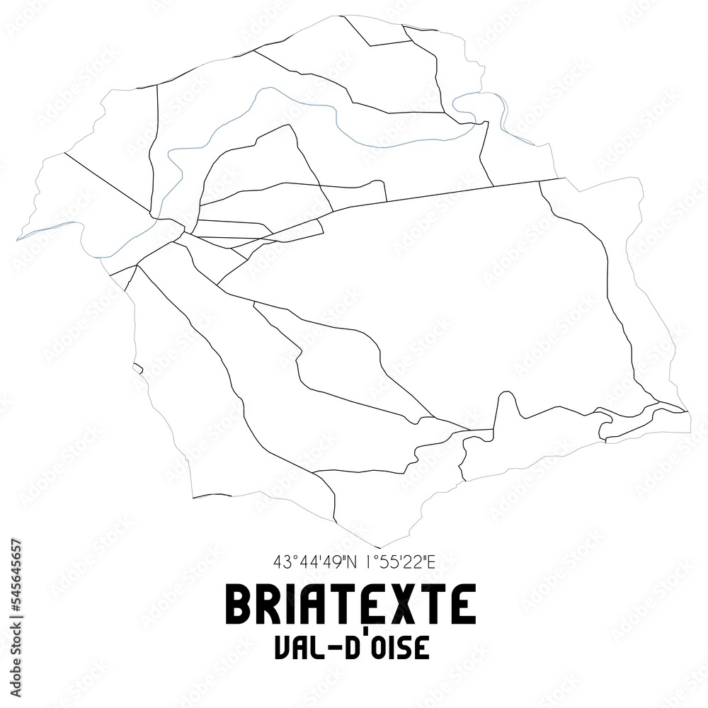 BRIATEXTE Val-d'Oise. Minimalistic street map with black and white lines.